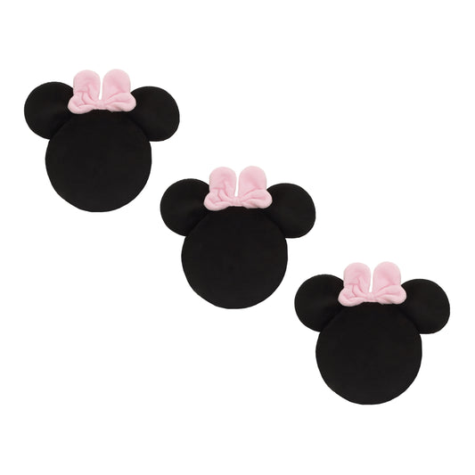 Minnie Mouse Shaped Black Plush with Pink Bow 3 Piece Wall Décor