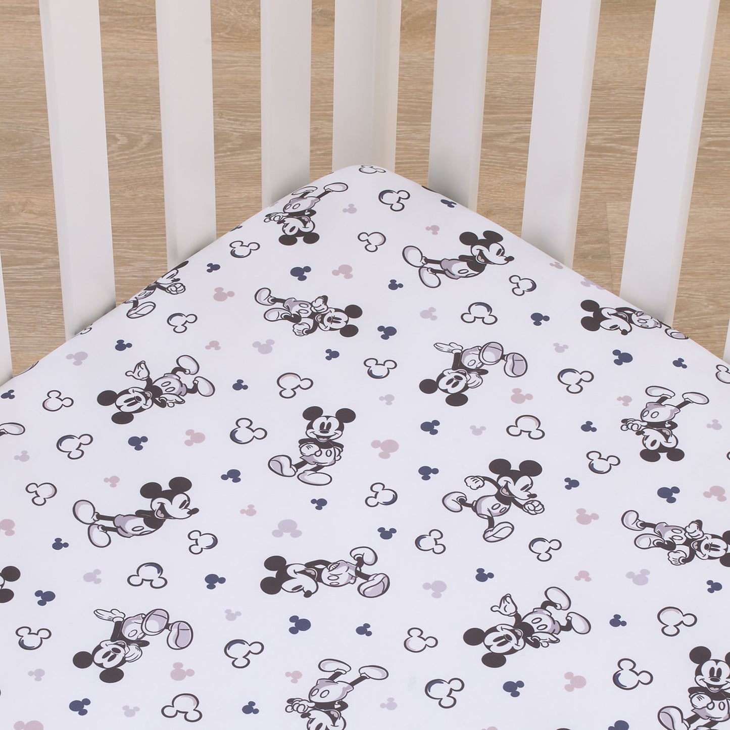 Disney Mickey Mouse Gray, Black, and White Super Soft Nursery Fitted Mini Crib Sheet