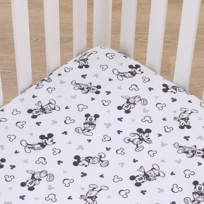 Disney Mickey Mouse Gray, Black, and White Super Soft Nursery Fitted Mini Crib Sheet