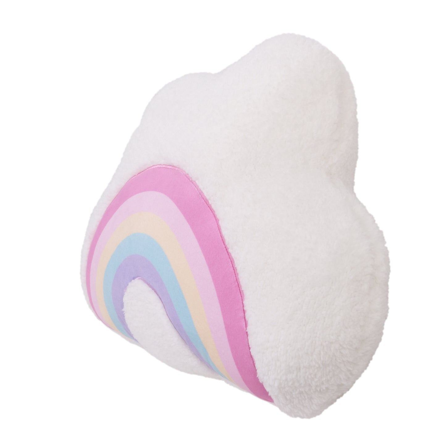 Little Love by NoJo White Cloud Pink, Yellow, Teal and Lavender Appliqued Rainbow Decorative Shaped Pillow