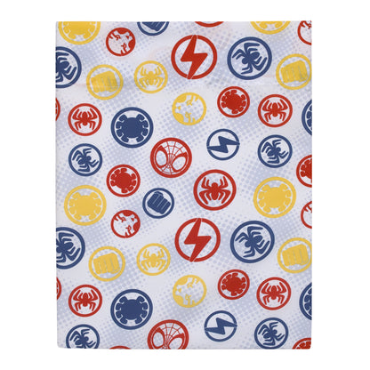 Marvel Spidey and His Amazing Friends Blue, Red, Yellow, and Green, Team Up 4 Piece Toddler Bed Set - Comforter, Fitted Bottom Sheet, Flat Top Sheet, and Reversible Pillowcase