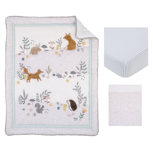 Ever & Ever Woodland Gray, Sage, Tan, and White 3 Piece Nursery Crib Bedding Set - Comforter, Fitted Crib Sheet, and Crib Skirt