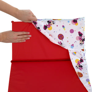 Minnie Mouse Let's Party Pink, Lavender, and White Balloons, Cupcakes, and Confetti Preschool Nap Pad Sheet