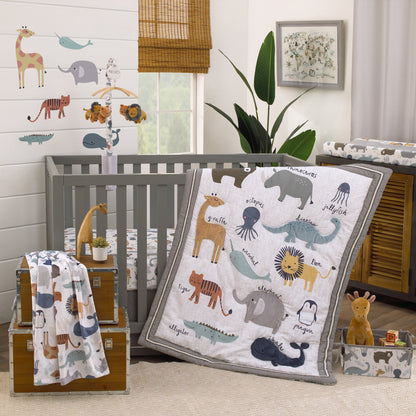 NoJo Zoo Animals Multi Character 100% Cotton Photo Op Fitted Crib Sheet