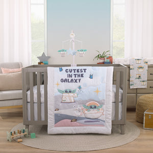 Grogu Cutest in the Galaxy Cream, Green, and Light Blue Stars Plush Musical Mobile