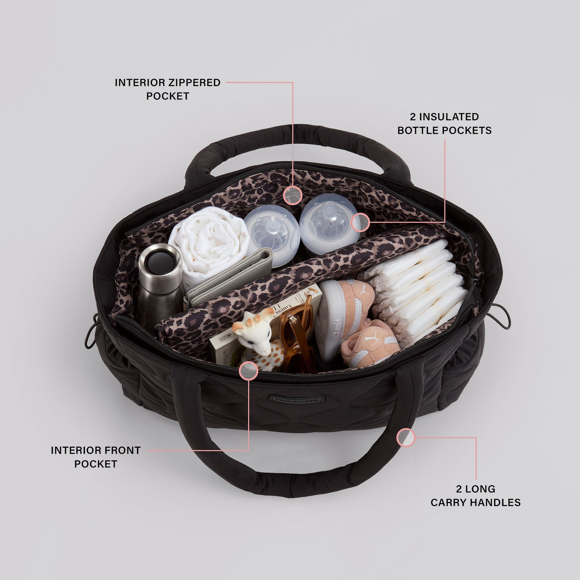 Motherhood Quilted Tote Diaper Bag, Black