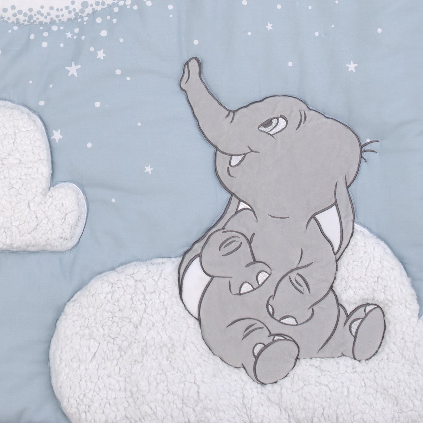 Disney Dumbo Sweet Little Baby Light Blue, Gray, and White Storks, Stars, Clouds and Moon 3 Piece Nursery Crib Bedding Set - Comforter, 100% Cotton Fitted Crib Sheet and Crib Skirt