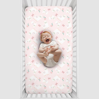 Little Love by NoJo Sweet Llama and Butterflies Floral Pink and White Super Soft Fitted Crib Sheet