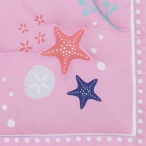 Disney The Little Mermaid Ariel Cute by Nature White and Pink Star Fish and Coral Reef 3 Piece Nursery Mini Crib Bedding Set - Comforter and Two Fitted Mini Crib Sheets