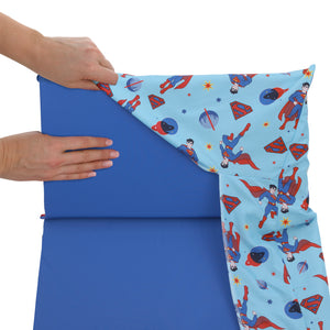 Warner Bros  Superman Blue and Red Icon, Planets, and Stars Preschool Nap Pad Sheet