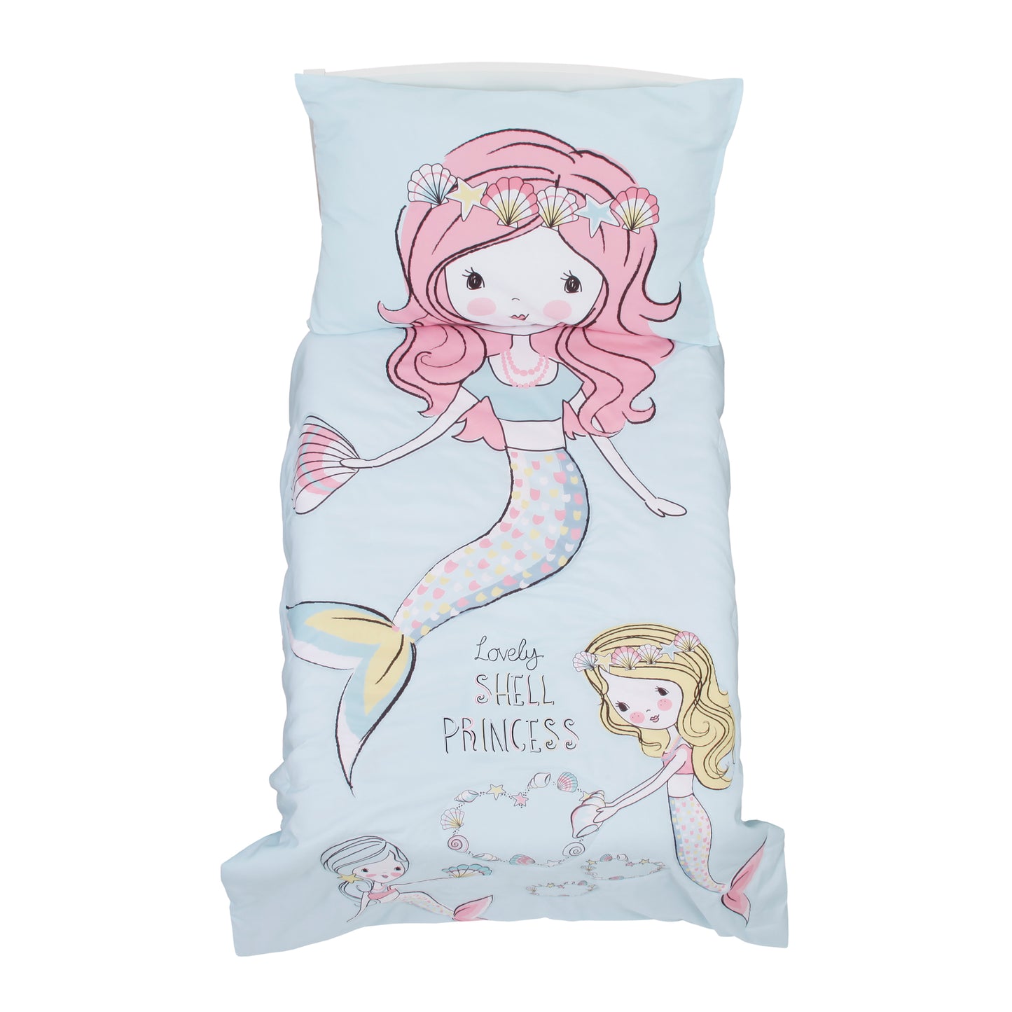 Everything Kids Mermaid Aqua, Pink, Yellow 4 Piece Toddler Bed Set - Comforter, Fitted Bottom Sheet, Flat Top Sheet, Standard Size Pillowcase