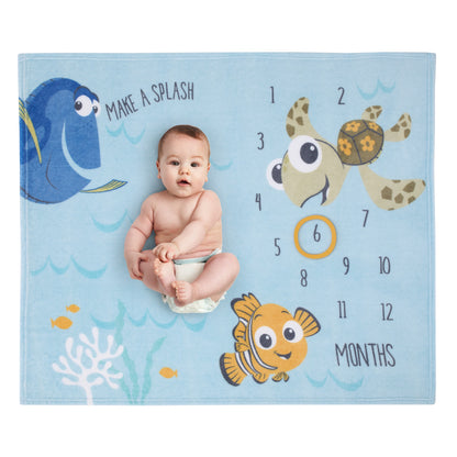 Disney Finding Nemo Blue Make a Splash Super Soft Photo Op Milestone Baby Blanket