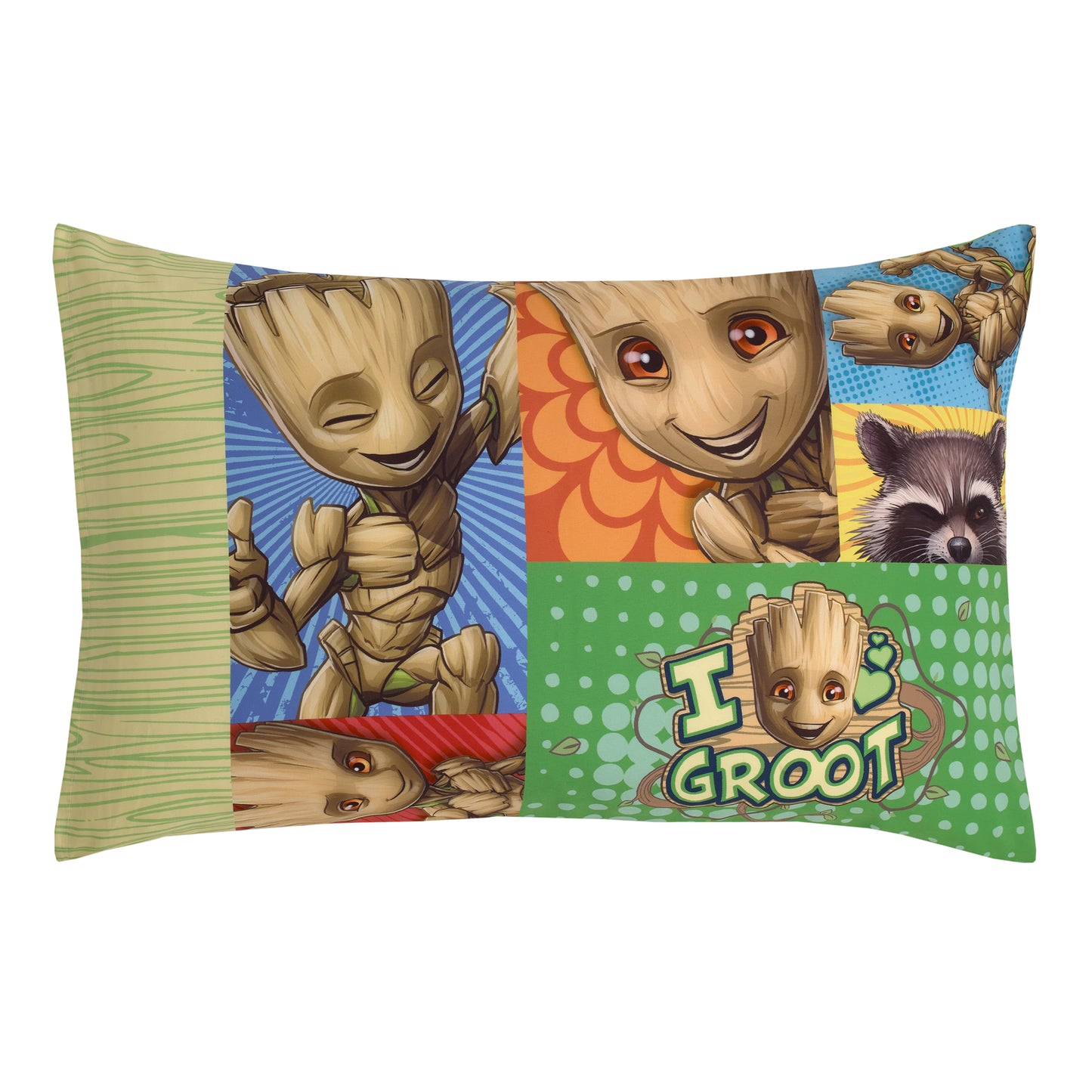 Marvel Guardians of the Galaxy I Am Groot Green and Blue 4 Piece Toddler Bed Set - Comforter, Fitted Bottom Sheet, Flat Top Sheet, and Reversible Pillowcase