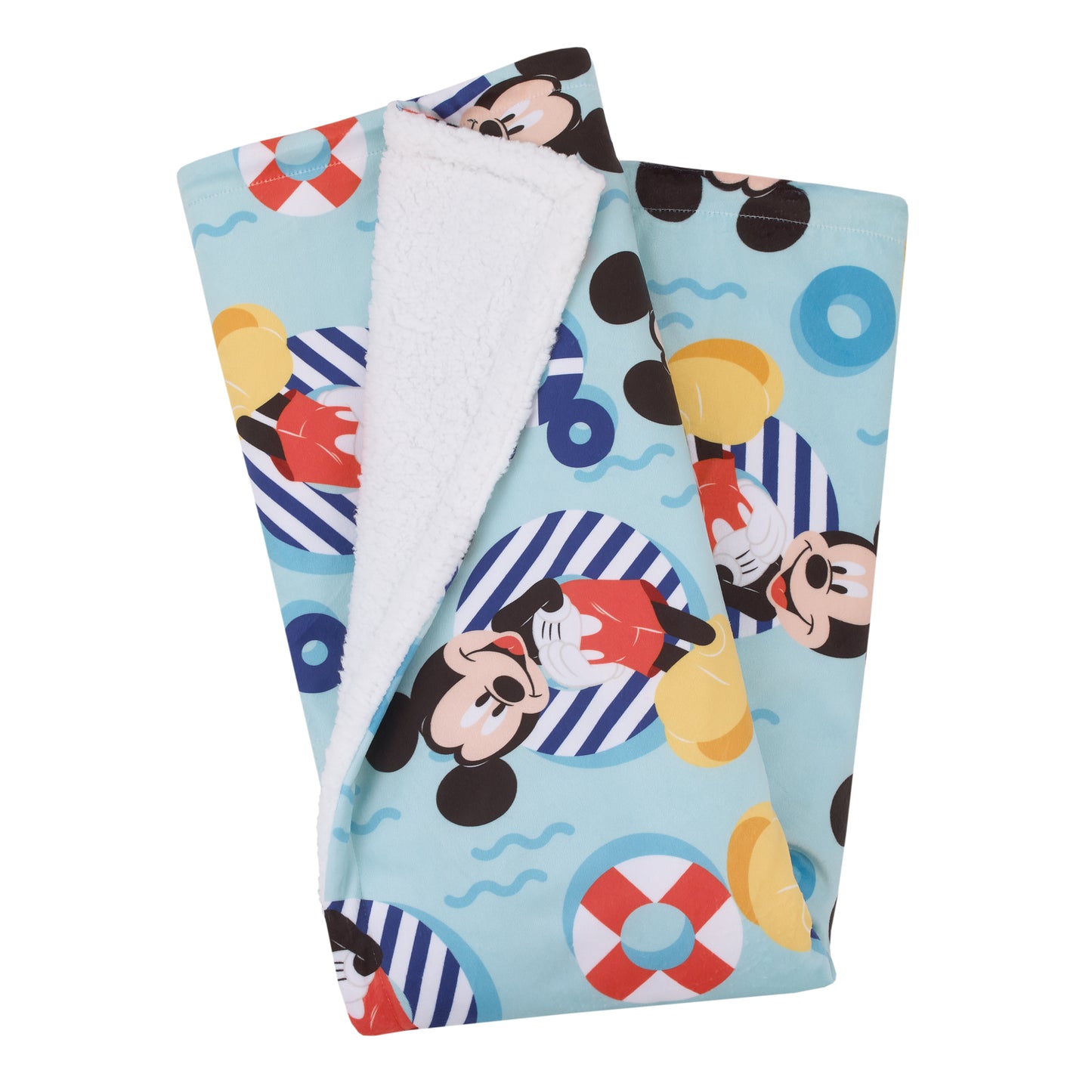 Disney Mickey Mouse Summertime Splash Blue, Orange, Yellow, and White Super Soft Sherpa Baby Blanket