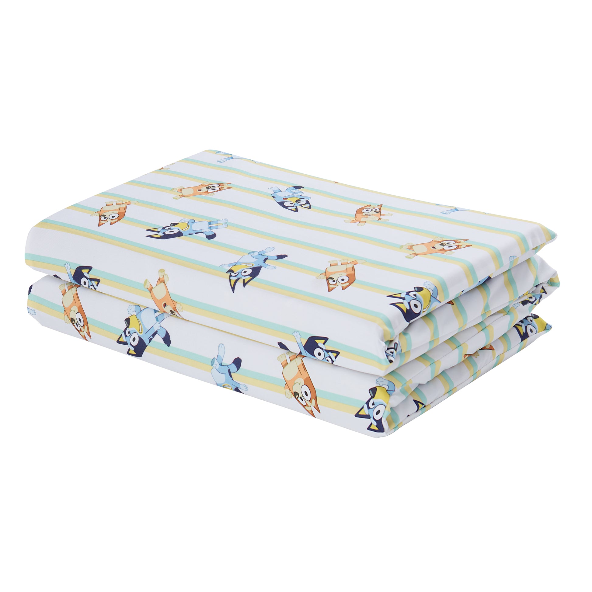 NoJo Bluey Preschool Nap Mat Sheet, Blue, Orange and Green Pinstripe