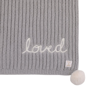 Ever & Ever Loved Gray Chenille Super Soft Pom Pom Baby Blanket with Embroidery