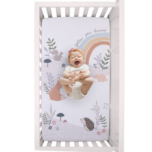 Ever & Ever Woodland Gray, White, Tan, and Gold Rainbow Follow Your Dreams 100% Cotton Nursery Photo Op Fitted Crib Sheet