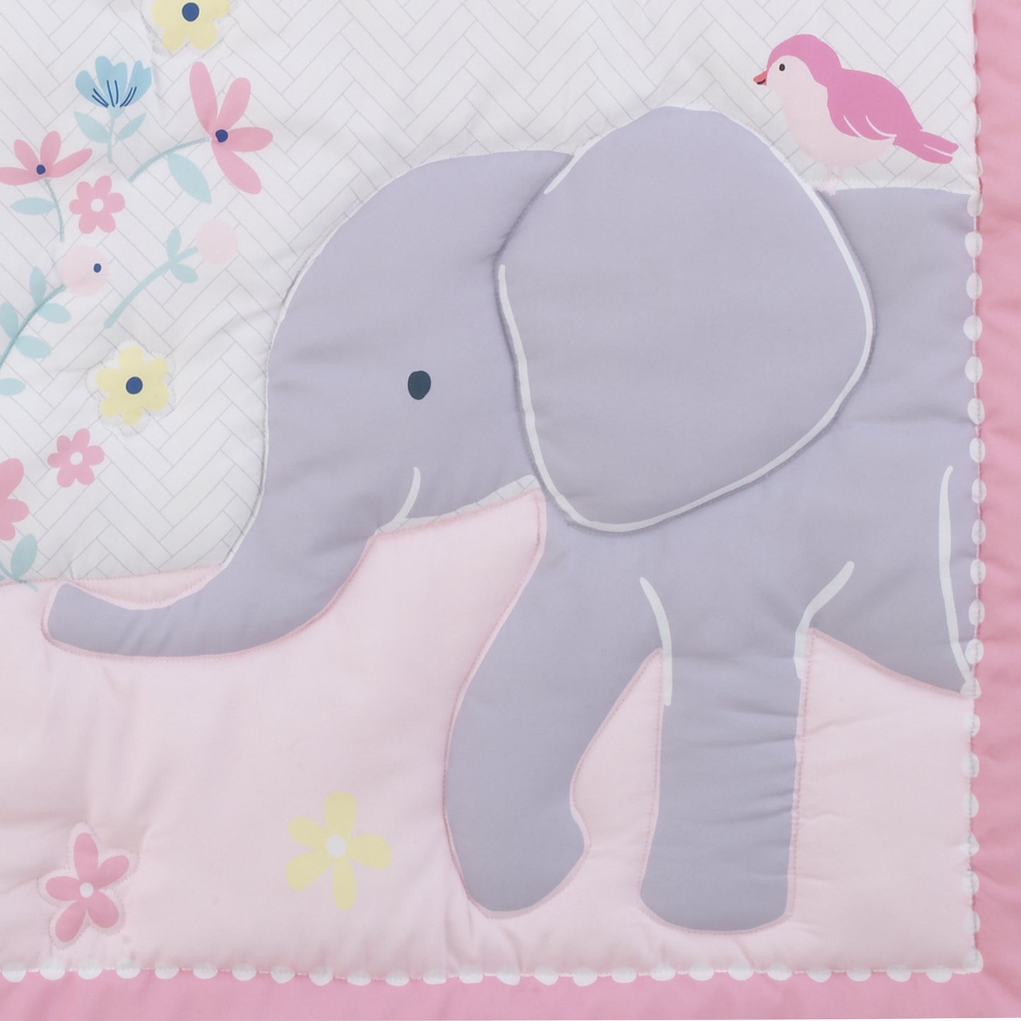 Carter's Floral Elephant Pink and Gray Bird, Butterfly and Flowers 3 Piece Nursery Crib Bedding Set - Comforter, Fitted Crib Sheet, and Crib Skirt