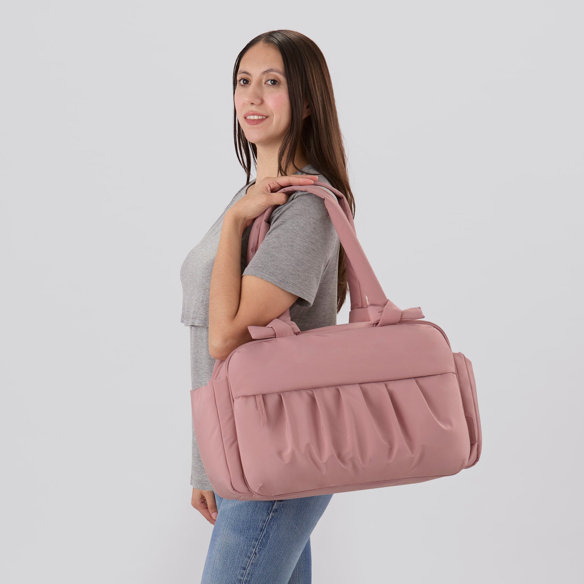 Motherhood Knotted Bows Duffle Diaper Bag, Dusty Rose