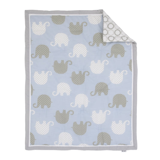 NoJo Dreamer Elephant Blue, Grey 8 Piece Nursery Crib Bedding Set