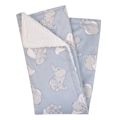 Disney Dumbo Sweet Little Baby Light Blue and White Super Soft Sherpa Baby Blanket