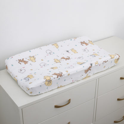 Disney Winnie the Pooh Classic Pooh 100% Cotton Quilted Changing Pad Cover in Ivory, Butter, Aqua and Orange
