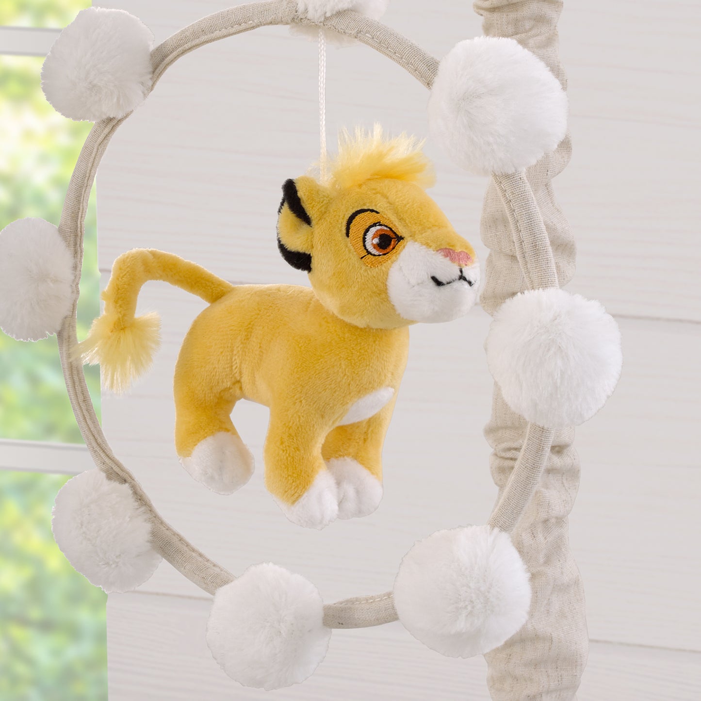 Disney Lion King White, Taupe and Gold Plush Simba Future King Pom Pom Musical Mobile