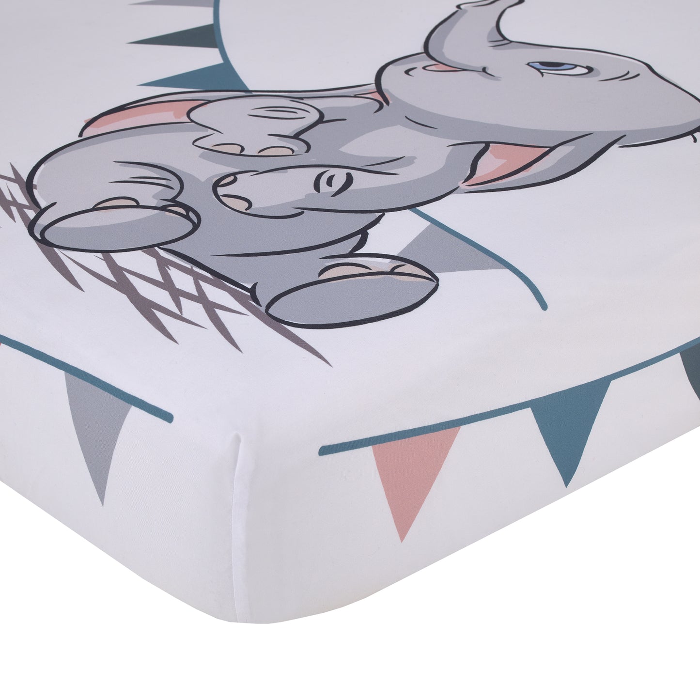 Disney Dumbo Gray, Teal, and White "Hello Baby" Nursery Photo Op Fitted Crib Sheet