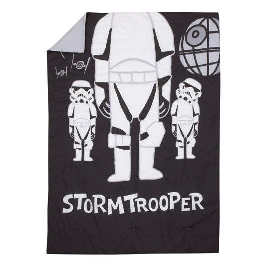 Storm Trooper Black and White 4 Piece Toddler Bed Set - Comforter, Fitted Bottom Sheet, Flat Top Sheet, and Reversible Pillowcase
