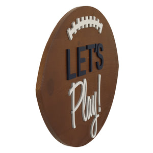 Little Love by NoJo Football Shaped Let's Play Brown and White Wood Wall Decor