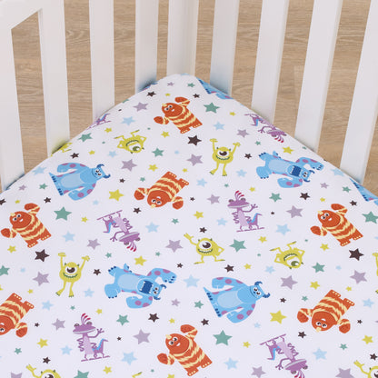 Disney Monsters Inc. Blue, Green, Orange and White, Sully and Mike Super Soft Nursery Fitted Crib Sheet
