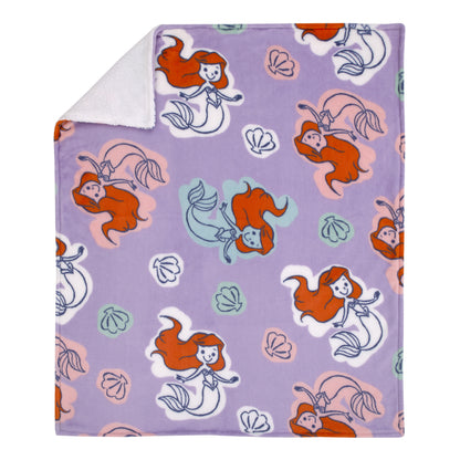 Disney The Little Mermaid Orange, Lavender, Aqua and White Ariel Super Soft Sherpa Baby Blanket
