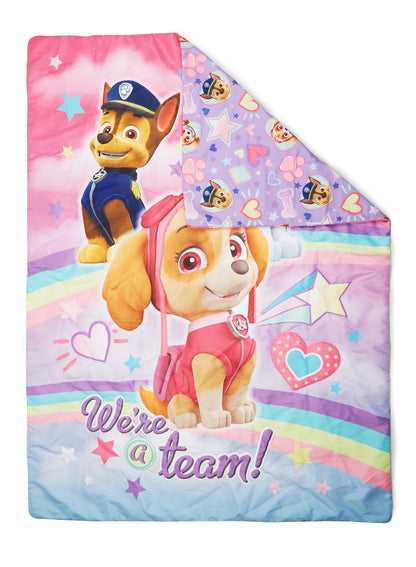 NoJo Paw Patrol Skye We're A Team 4 Piece Toddler Bed Set - Includes Comforter, Fitted Bottom Sheet, Flat Top Sheet, Reversible Pillowcase