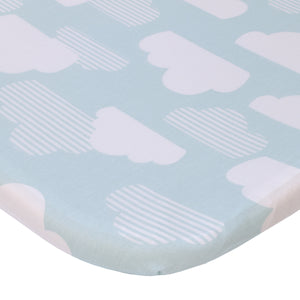 Cozy-Up 2-in-1 Bedside Sleeper Blue and White Clouds 100% Cotton Fitted Bassinet Sheet