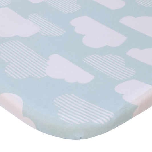 Skip Hop Cozy-Up 2-in-1 Bedside Sleeper Blue and White Clouds 100% Cotton Fitted Bassinet Sheet