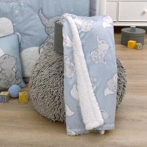 Disney Dumbo Sweet Little Baby Light Blue and White Super Soft Sherpa Baby Blanket