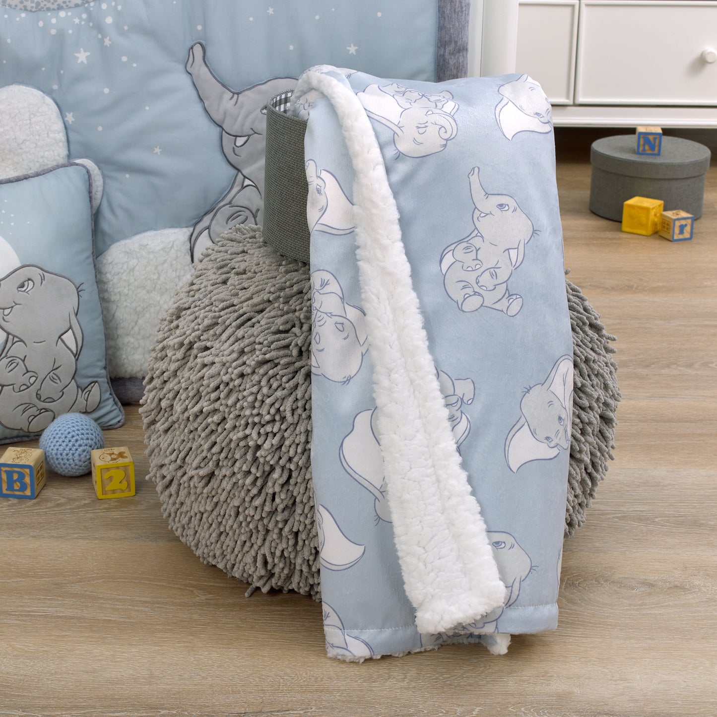 Disney Dumbo Sweet Little Baby Light Blue and White Super Soft Sherpa Baby Blanket