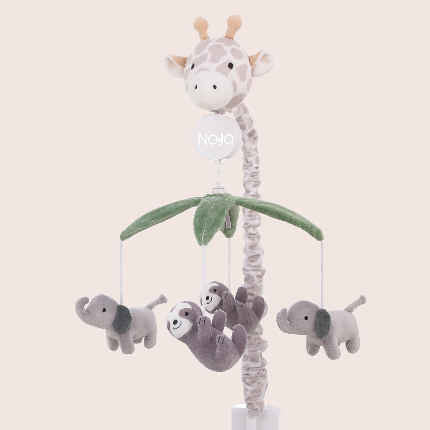 NoJo Plush Giraffe Taupe, Green, and Gray Elephants and Sloth's Musical Mobile