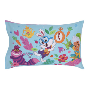 Disney Alice's Wonderland Bakery Tea Party Pink and Purple 4 Piece Toddler Bed Set - Comforter, Fitted Bottom Sheet, Flat Top Sheet, and Reversible Pillowcase