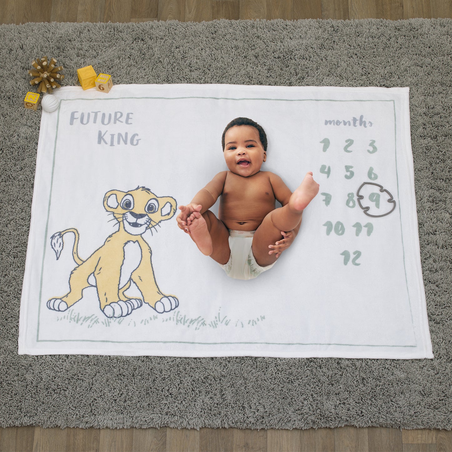 Disney Lion King Simba White, Tan, and Grey Super Soft Milestone Baby Blanket