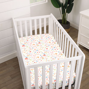 NoJo Spring Garden Pink, Green, Orange and Ivory Super Soft Mini Crib Sheet