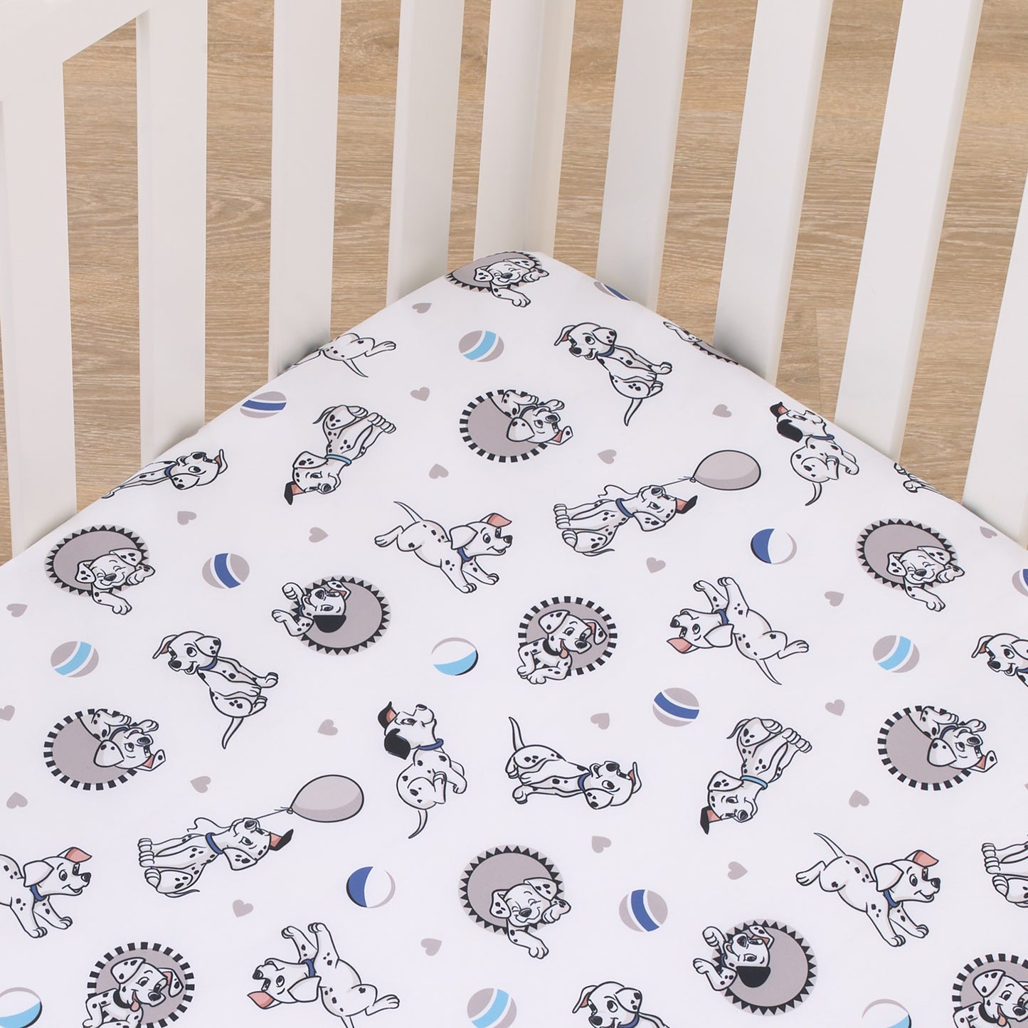 Disney 101 Dalmatians Gray, Black, White, and Blue Puppies Super Soft Nursery Fitted Mini Crib Sheet