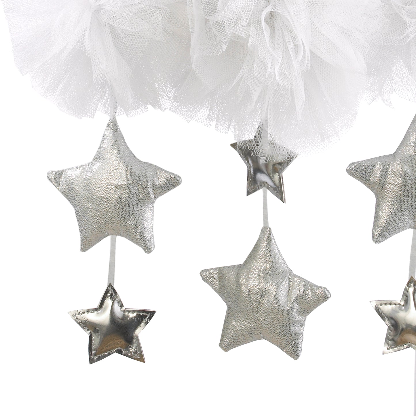 Little Love by NoJo White Tulle Cloud with Silver Metallic Stars Nursery Crib Musical Mobile