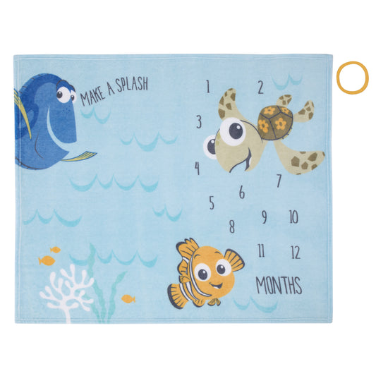 Disney Finding Nemo Blue Make a Splash Super Soft Photo Op Milestone Baby Blanket