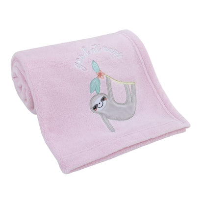 Little Love by NoJo Tropical Garden Pink Sloth Super Soft Appliqued Baby Blanket