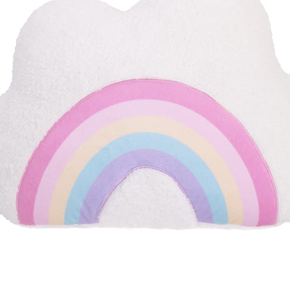 Little Love by NoJo White Cloud Pink, Yellow, Teal and Lavender Appliqued Rainbow Decorative Shaped Pillow