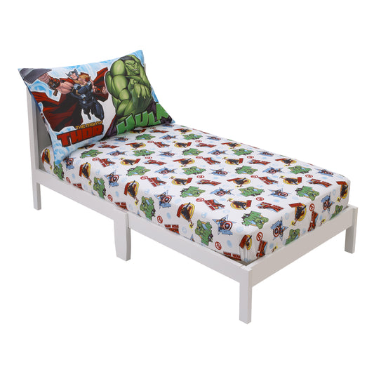 Marvel The Avengers I Am A Hero Blue, Green, Red, and Yellow 2 Piece Toddler Sheet Set - Fitted Bottom Sheet, and Pillowcase