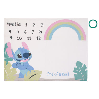 Disney Stitch Blue, Teal, Lime, Pink, and White One of a Kind Super Soft Photo Op Milestone Baby Blanket