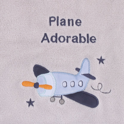 Little Love by NoJo Soar High Little One Gray and Light Blue Airplane Super Soft Baby Blanket