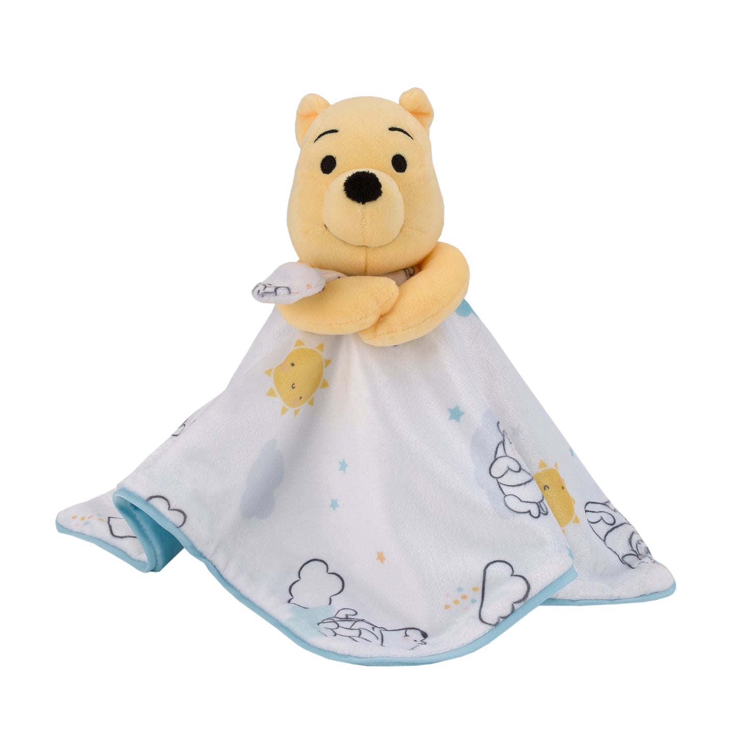 Disney Winnie the Pooh White, Yellow, and Aqua Sunshine and Clouds Super Soft Sherpa Baby Blanket and Security Blanket 2-Piece Gift Set